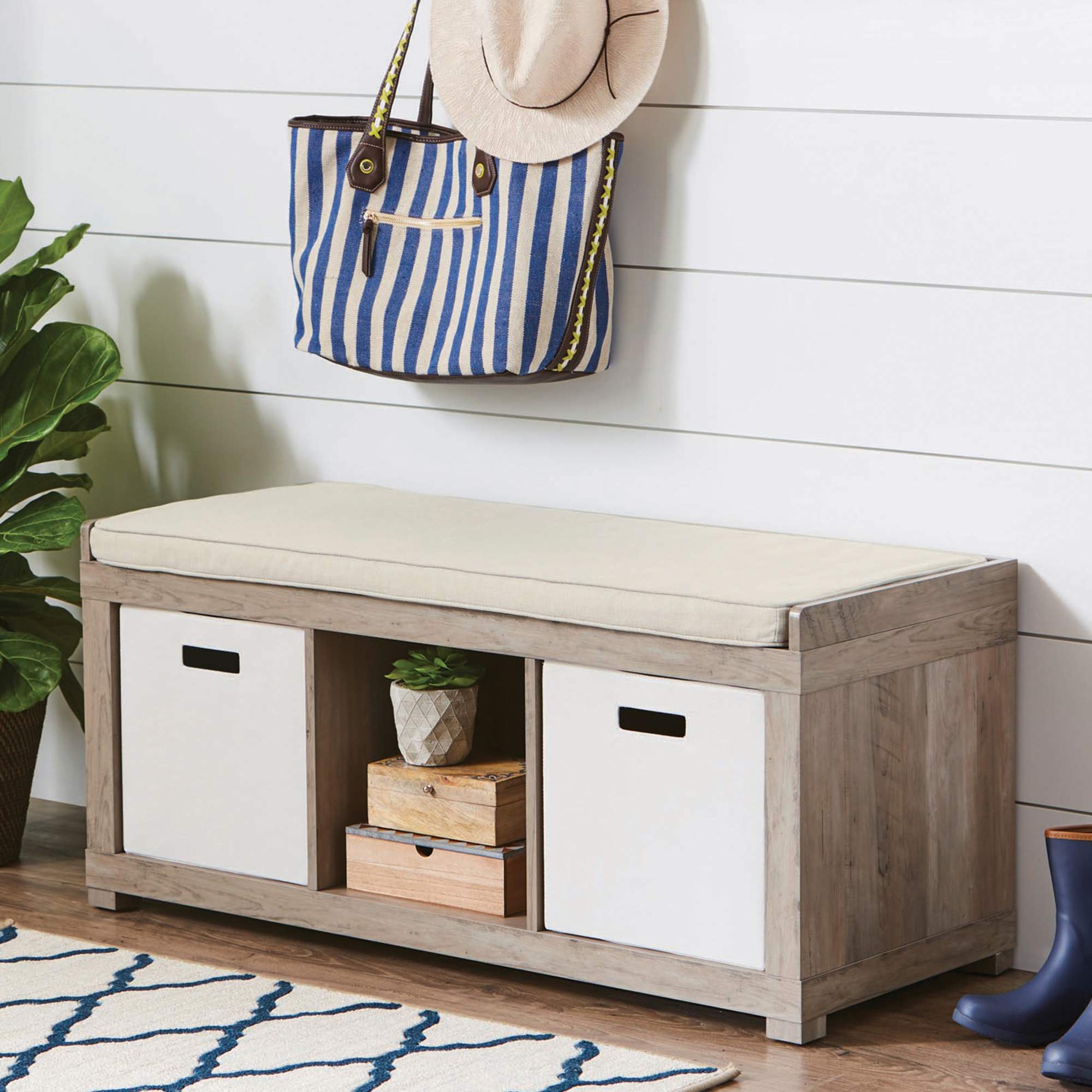 Better Homes & Gardens 3-Cube Shoe Storage Bench, Rustic Gray - image 1 of 9