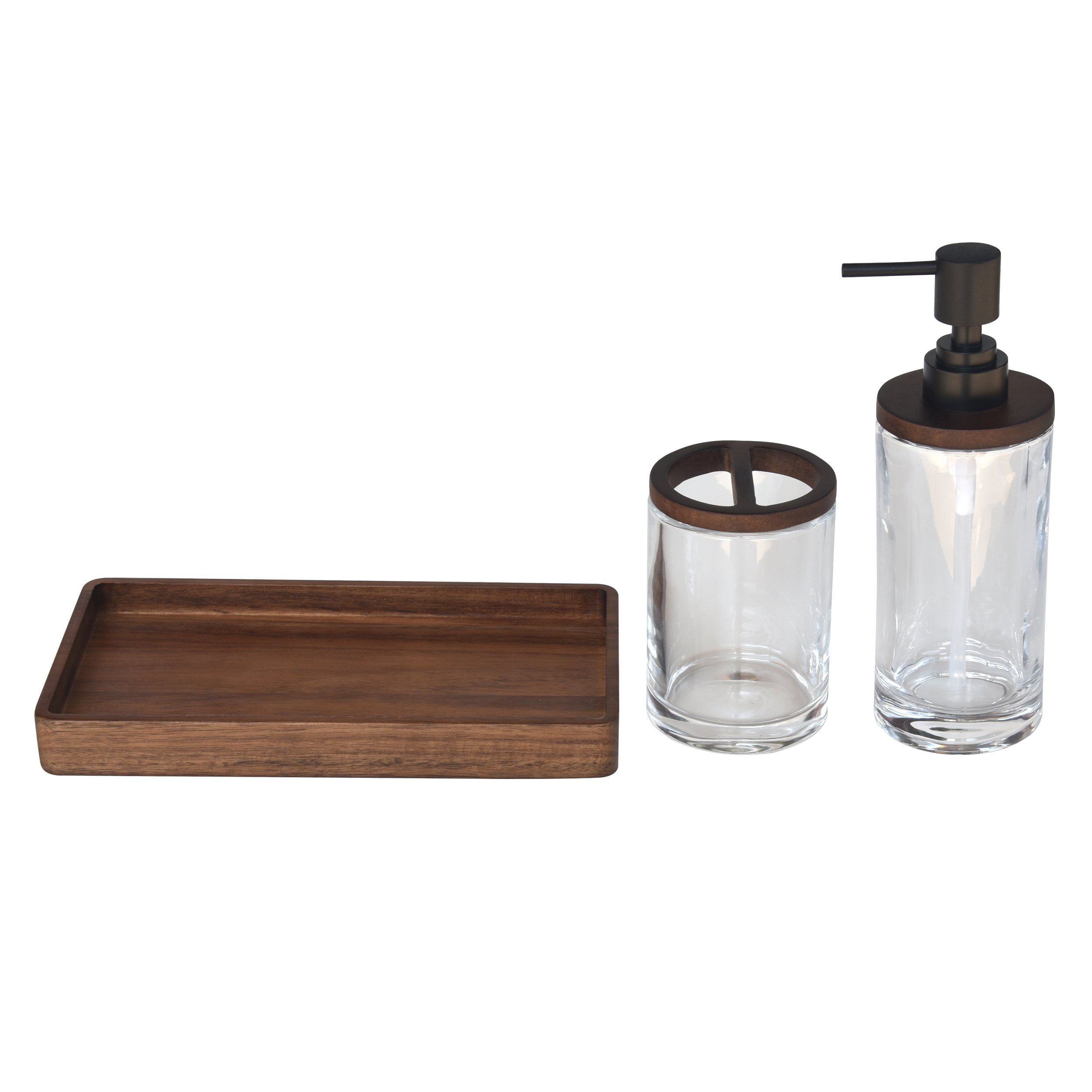 Better Homes & Gardens 3 Pc Acacia Wood & Glass Bath Accessories Set
