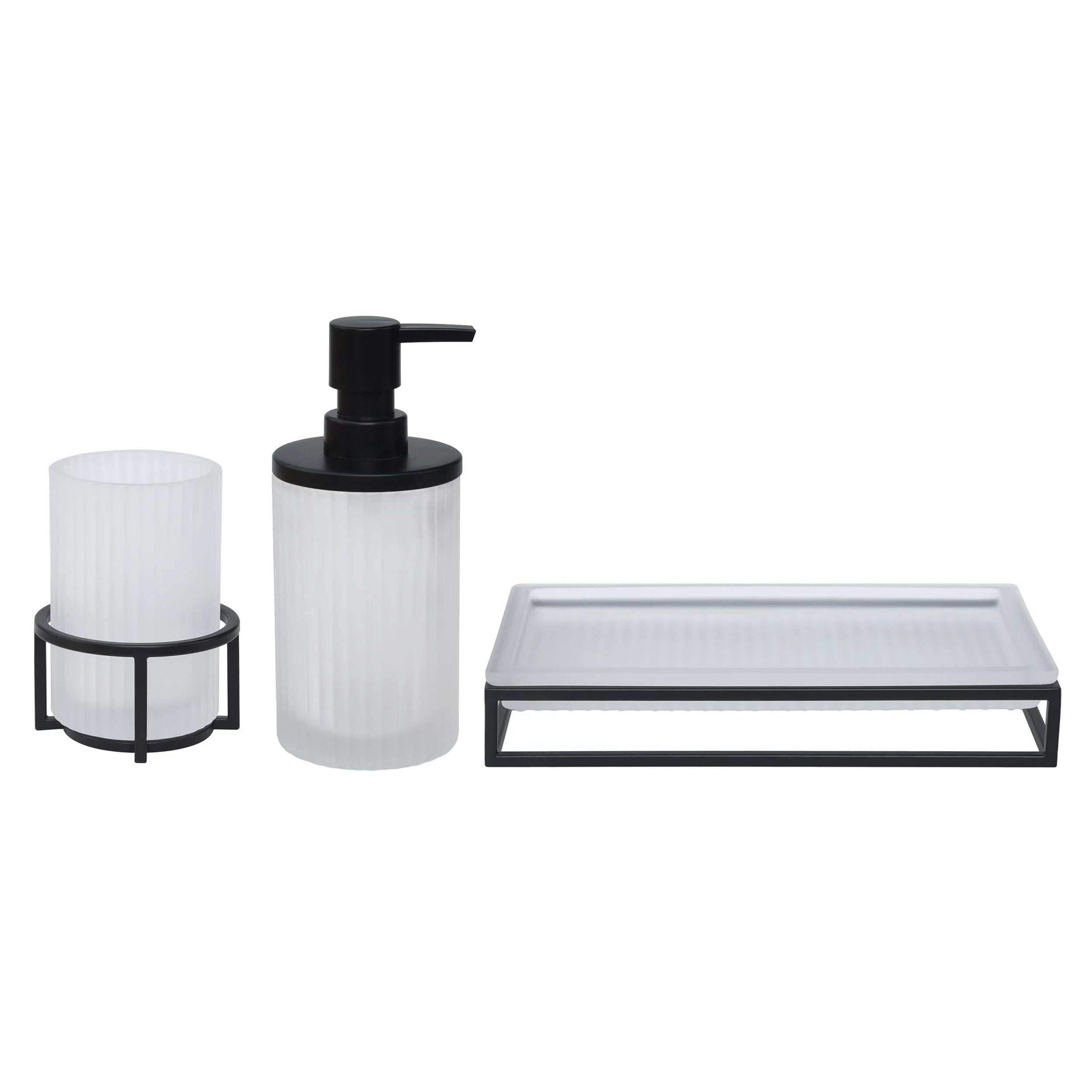 Better Homes & Gardens 3 Pc Ribbed Glass Accessories Bundle Set