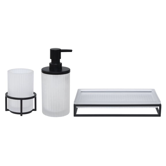 Better Homes & Gardens 3 Pc Ribbed Glass Accessories Bundle Set