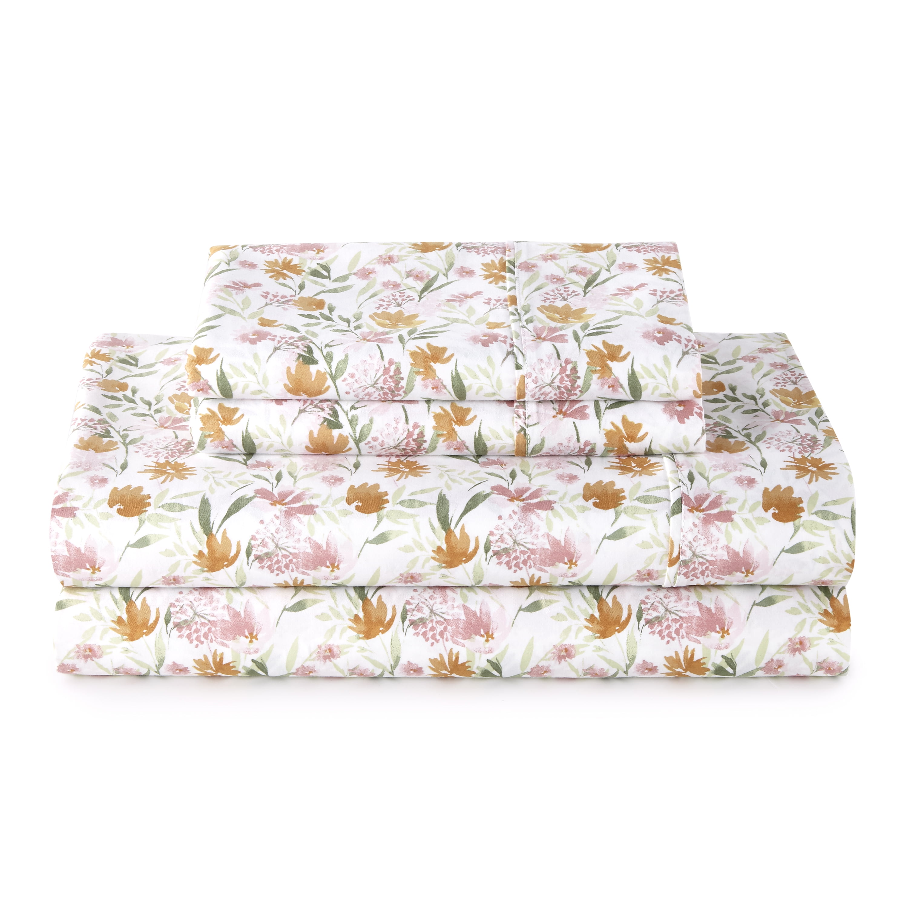 Better Homes & Gardens 3-Piece 300 Thread Count Bashful Blooms Warm Cotton Sateen Bed Sheet Set, Twin