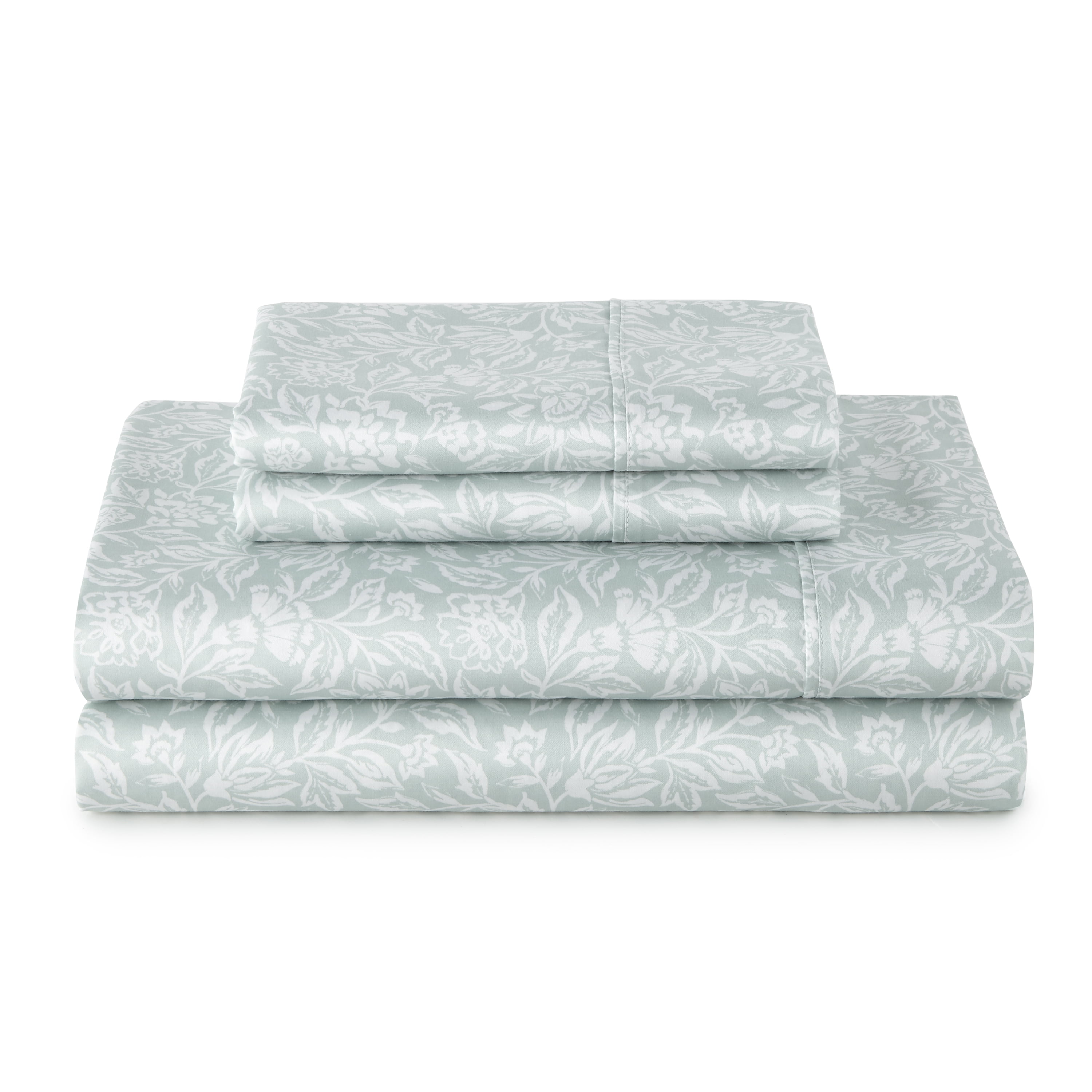 Better Homes & Gardens 3-Piece 300 Thread Count Floral Soft Sea Cotton Sateen Bed Sheet Set, Twin