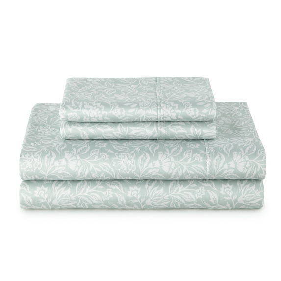 Better Homes & Gardens 3-Piece 300 Thread Count Floral Soft Sea Cotton Sateen Bed Sheet Set, Twin