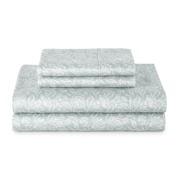 Better Homes & Gardens 3-Piece 300 Thread Count Floral Soft Sea Cotton Sateen Bed Sheet Set, Twin
