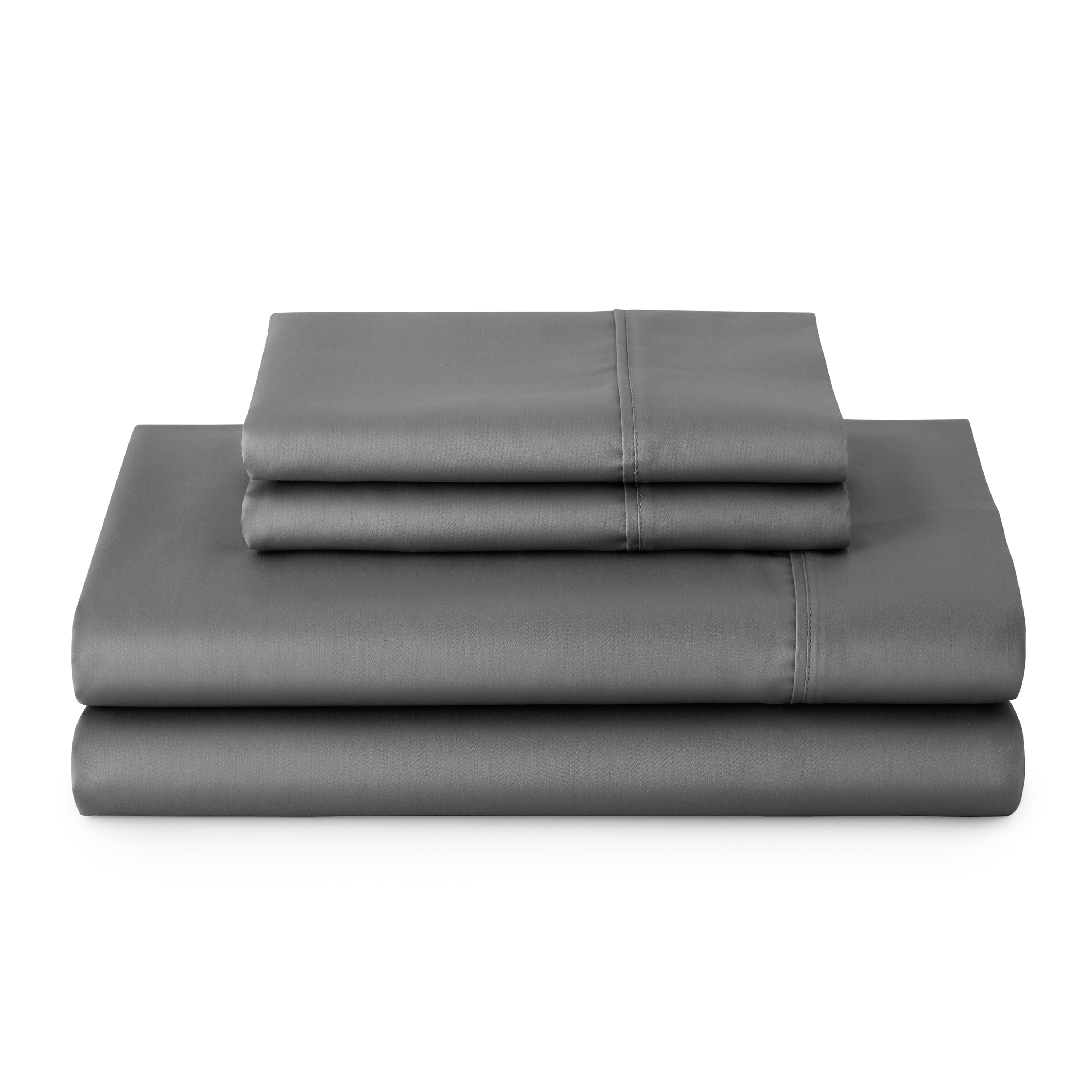 Better Homes & Gardens 3-Piece 300 Thread Count Grey Cotton Sateen Bed Sheet Set, Twin