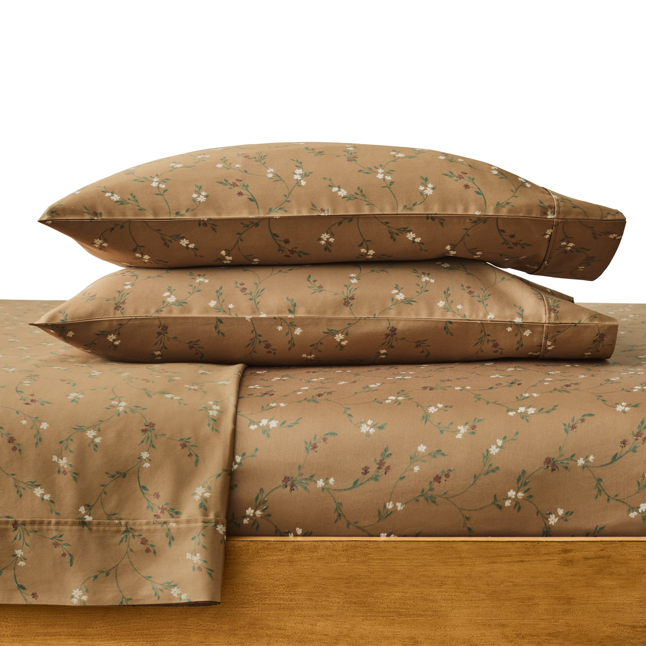 Better Homes Gardens 3 Piece 300 Thread Count Lysia Floral Caramel Cotton Sateen Bed Sheet Set Twin