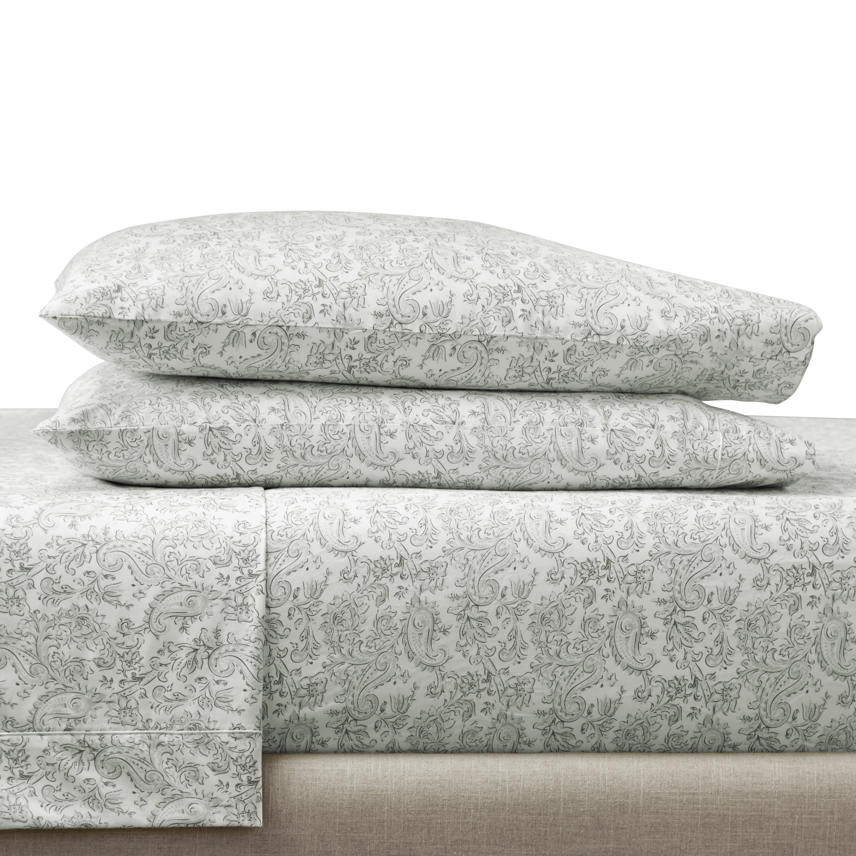 Twin Paisley Taupe Cotton Sheet Set with Ogee Pattern
