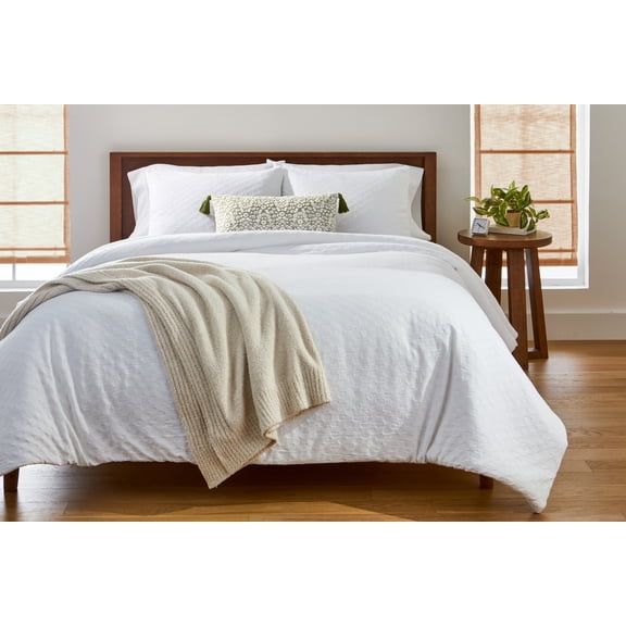Better Homes & Gardens Full/Queen Comforter Set, All-Season, 3-Piece, Arctic White Block Weave