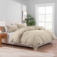 thumbnail image 1 of Better Homes & Gardens Solid Color Contrast Border Linen Flange Papyrus Beige Full/Queen 3-Piece Duvet Cover Set, 1 of 8