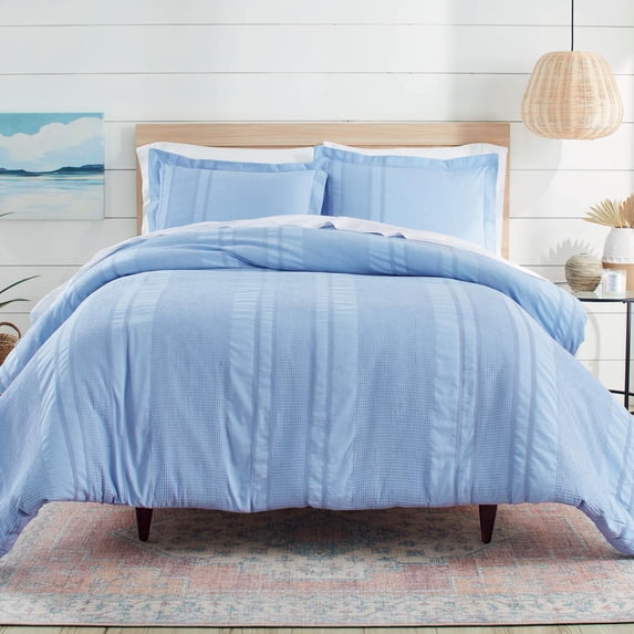 Better Homes & Gardens 3-Piece Blue Waffle Stripe Comforter Set, Adult Full/Queen