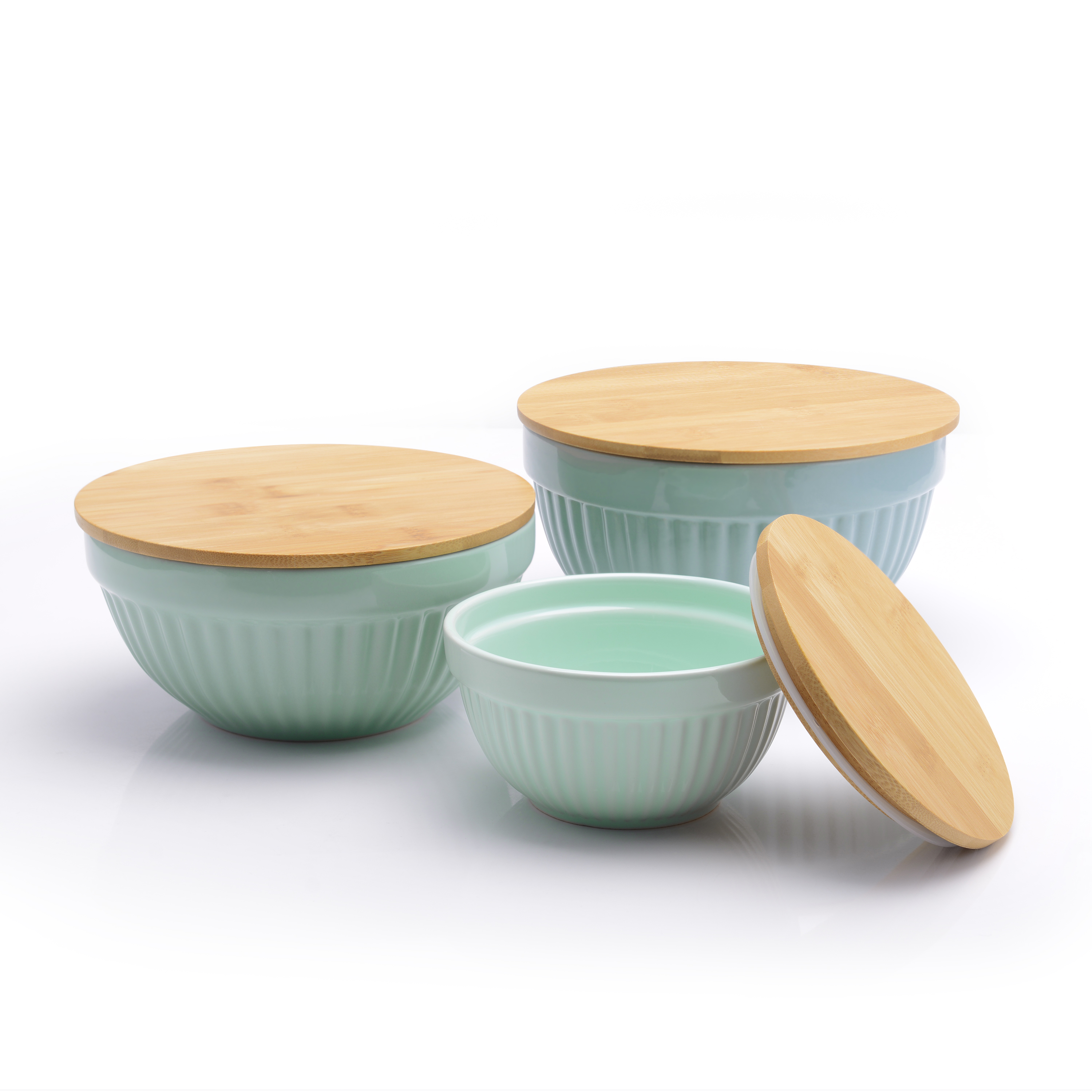 Better Homes & Gardens 3 Piece Ceramic Mixing Bowl Set, Aqua - image 1 of 8