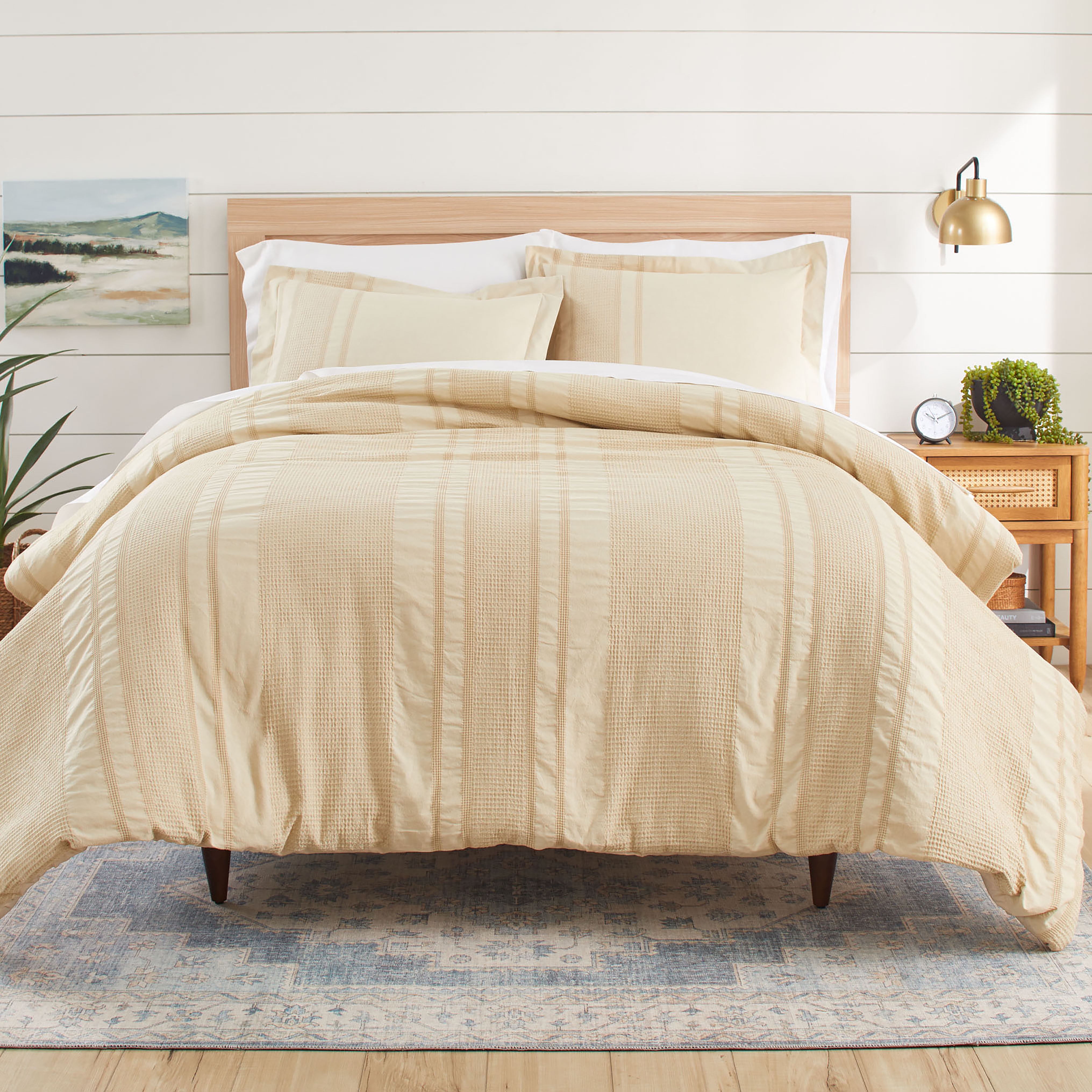 Free Shipping Better Homes Gardens 3 Piece Cream Waffle Stripe Comforter Set Full Queen Walmart