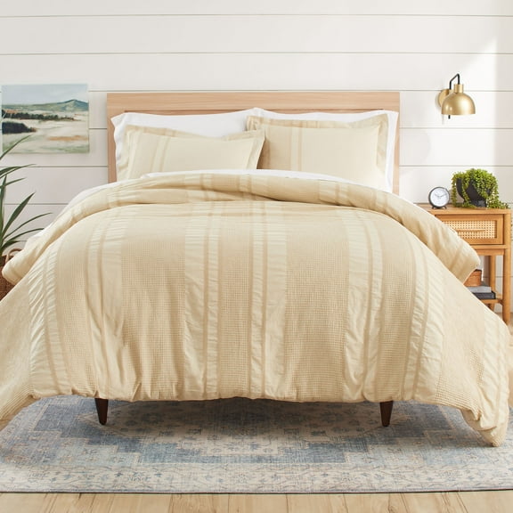 Better Homes & Gardens 3-Piece Cream Waffle Stripe Comforter Set, Full/Queen