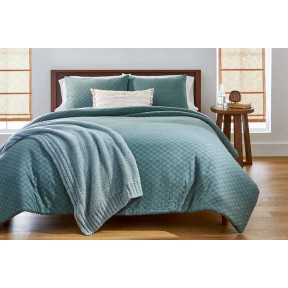 Better Homes & Gardens Full/Queen Comforter Set, All-Season, 3-Piece, Nimbus Blue Block Weave