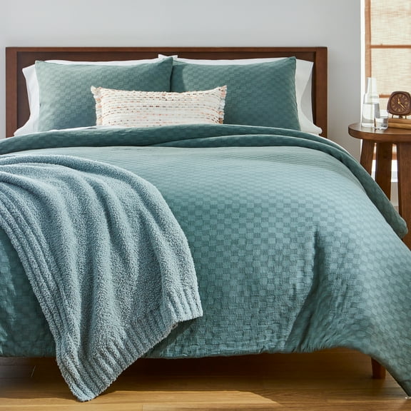 Better Homes & Gardens 3-Piece Nimbus Blue Block Weave Comforter Set, Adult King