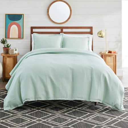Better Homes & Gardens 3-Piece Sage Green Crinkled Gauze Duvet Set, Adult Full/Queen