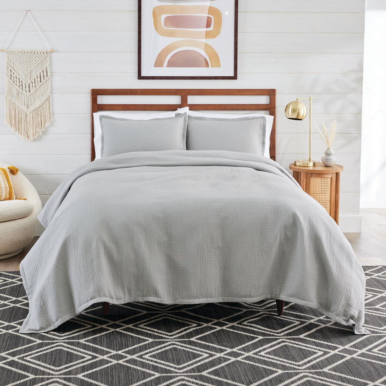 Better Homes & Gardens 3-Piece Silver Crinkled Gauze Duvet Set, Adult Full/Queen