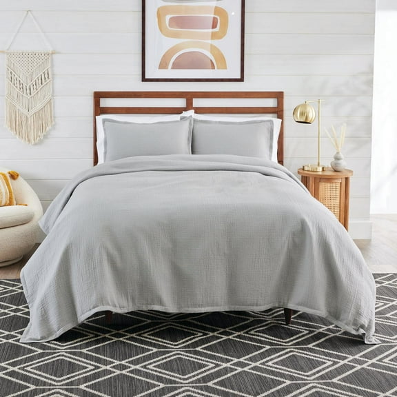 Better Homes & Gardens 3-Piece Silver Crinkled Gauze Duvet Set, Adult King