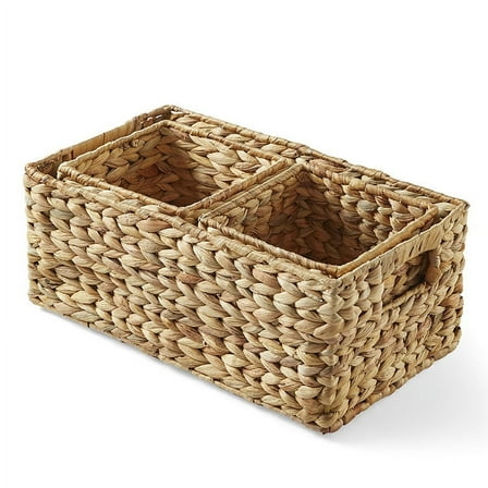 Better Homes & Gardens 3-Piece Natural Woven Water Hyacinth Decorative Storage Basket Set, 16 in x 7 in x 6 in