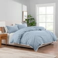thumbnail image 1 of Better Homes & Gardens Solid Color Contrast Border Linen Flange Blue Water King 3-Piece Duvet Cover Set, 1 of 7