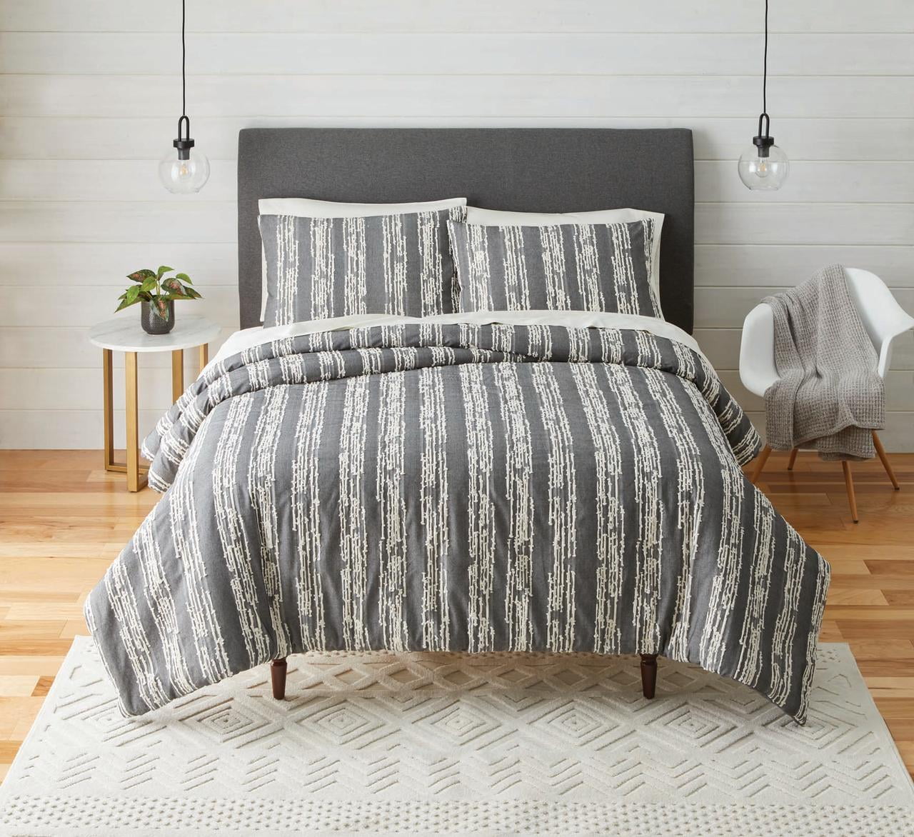 Better Homes & Gardens 3Piece Gray Striped Clipped Jacquard Comforter
