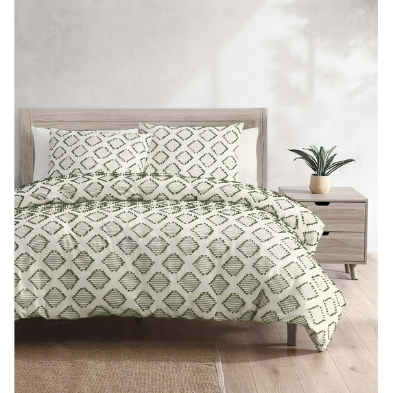 Better Homes & Gardens 3-piece Green Clipped Jacquard Diamond Duvet Cover Set, Full/Queen