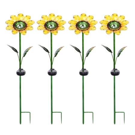 Better Homes & Gardens 30.3" Sunflower Solar Powered Glass Garden Stakes (4 Pieces)