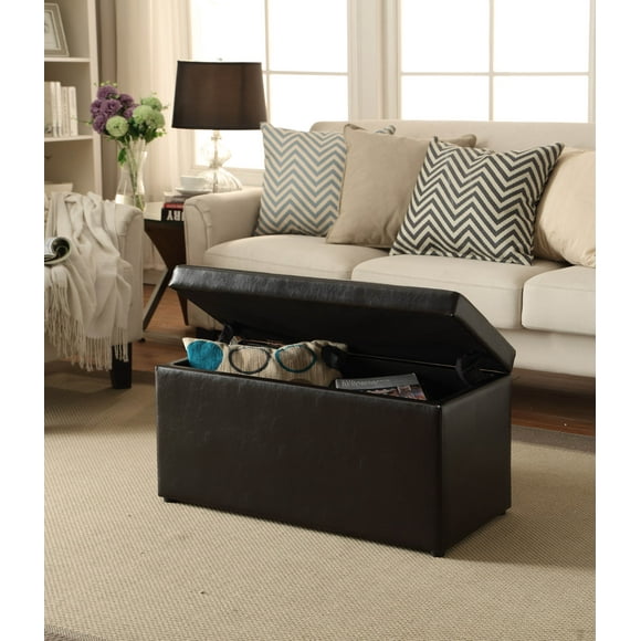 Better Homes & Gardens 30" Hinged Storage Ottoman, Faux Leather Brown