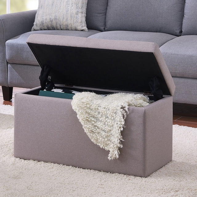 Better Homes & Gardens 30" Hinged Storage Ottoman, Sand Faux Linen