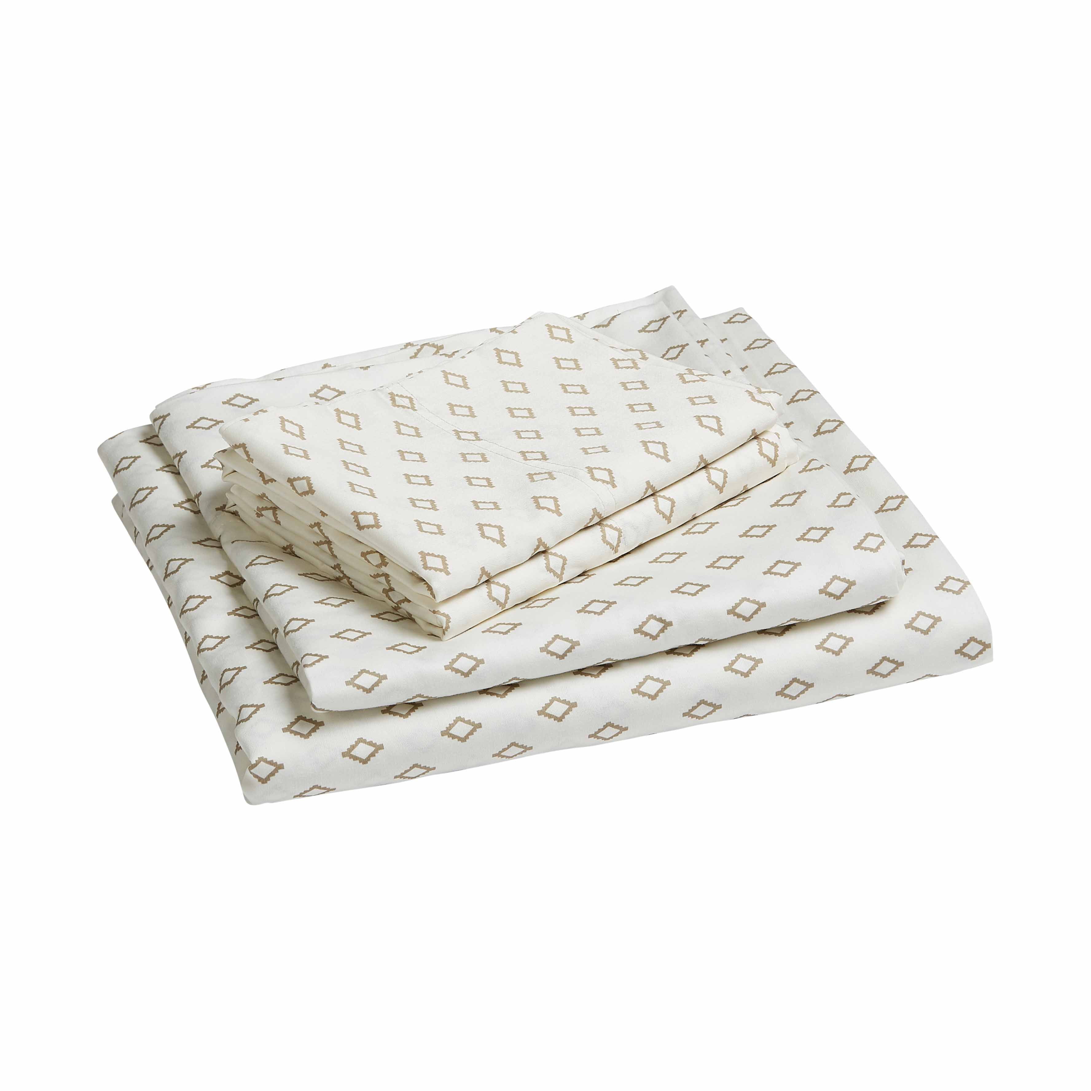 Better Homes & Gardens 300 Thread Count 100% Cotton Wrinkle Resistant Sheet Set, Queen Beige Diamond