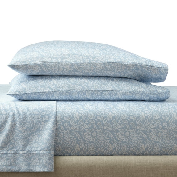 Better Homes & Gardens 2-Piece 300 Thread Count Cotton Sateen Pillowcase Set, Floral Blue Water, Queen