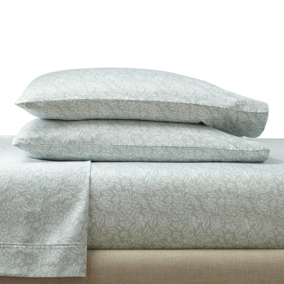 Better Homes & Gardens 2-Piece 300 Thread Count Cotton Sateen Pillowcase Set, Floral Soft Sea, Queen