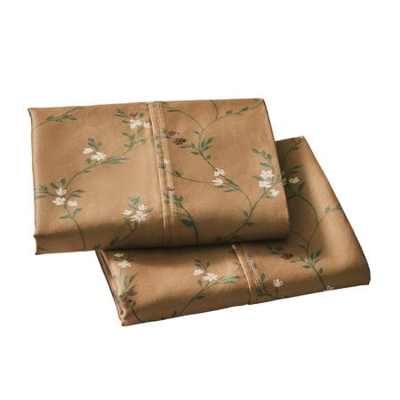 Better Homes & Gardens 2-Piece 300 Thread Count Lysia Floral Dark Caramel Cotton Sateen Pillowcase Set, King
