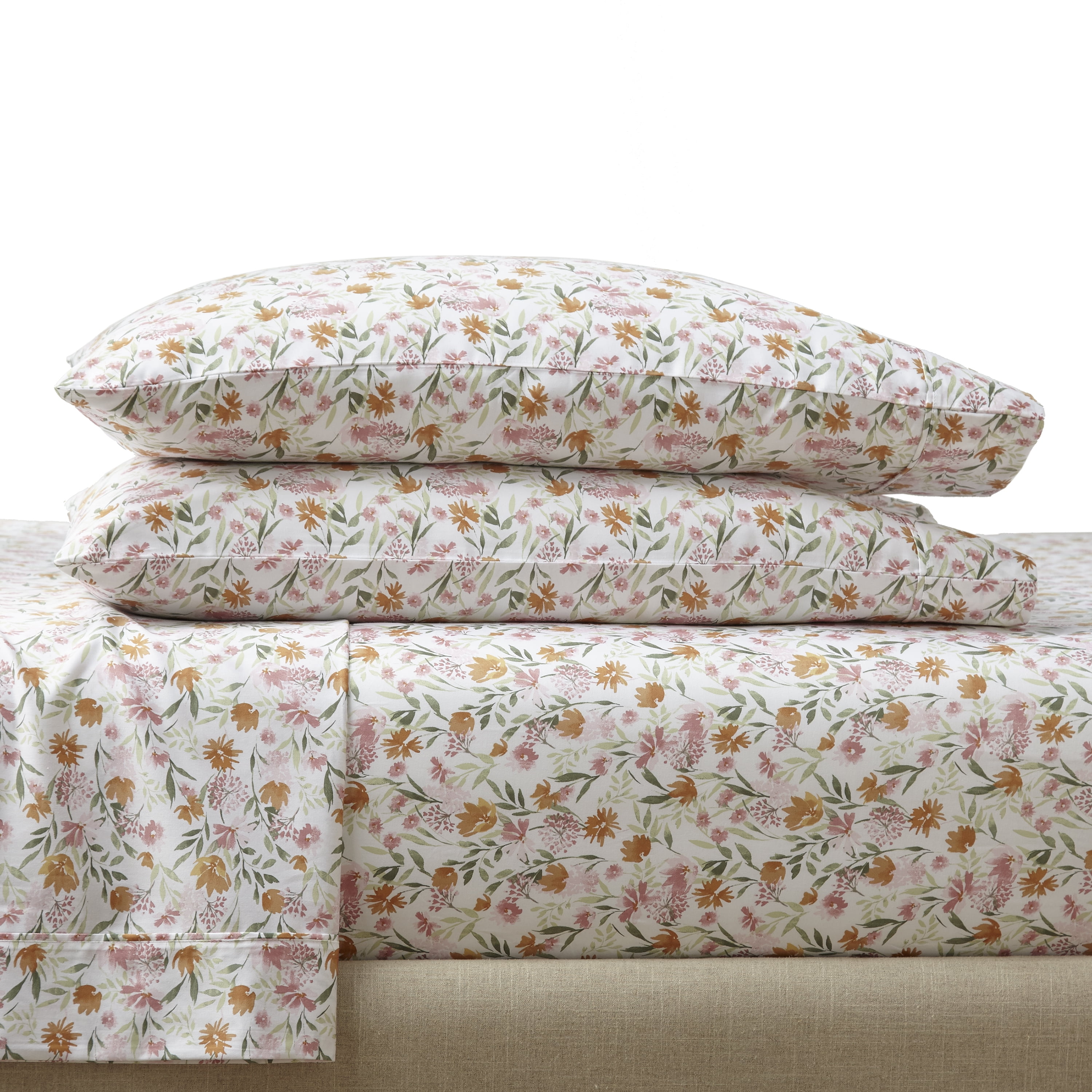 Better Homes & Gardens 2-Piece 300 Thread Count Bashful Blooms Warm Cotton Sateen Pillowcase Set, Standard/Queen