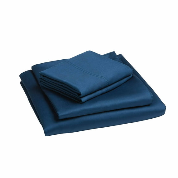 Better Homes & Gardens 300 Thread Count Navy Cotton Sateen Bed Sheet Set, Twin