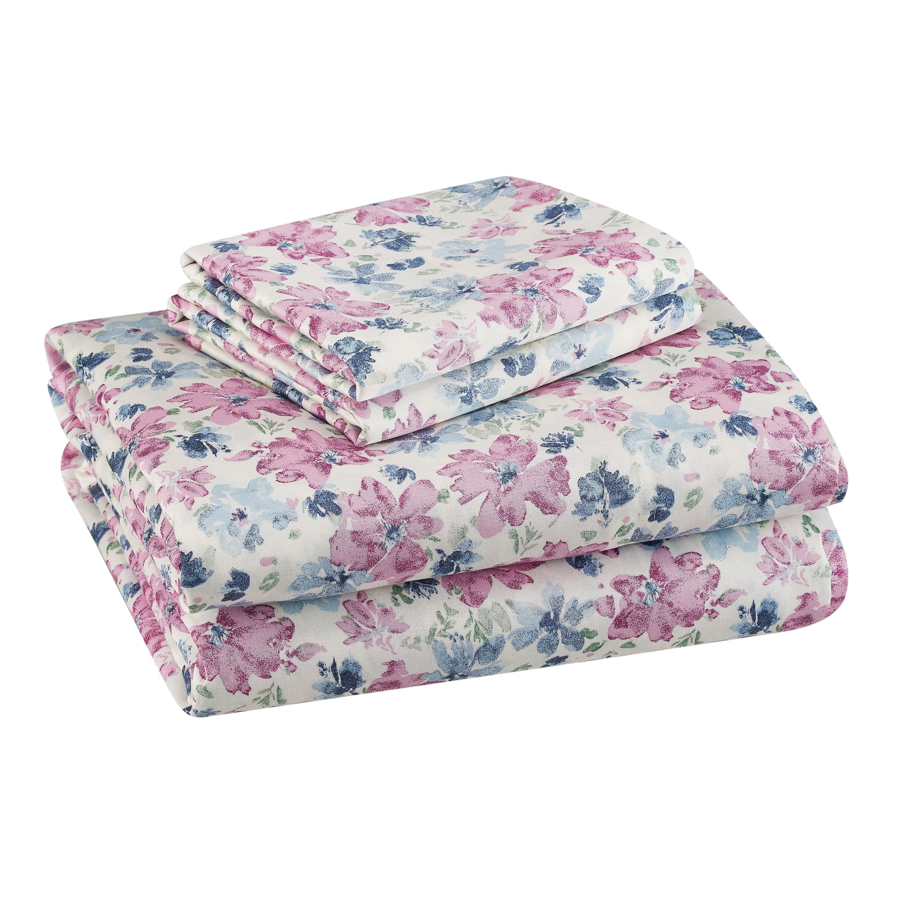 Better Homes & Gardens 300 Thread Count 100% Cotton Sateen Bed Sheet Set, Queen, Purple Floral