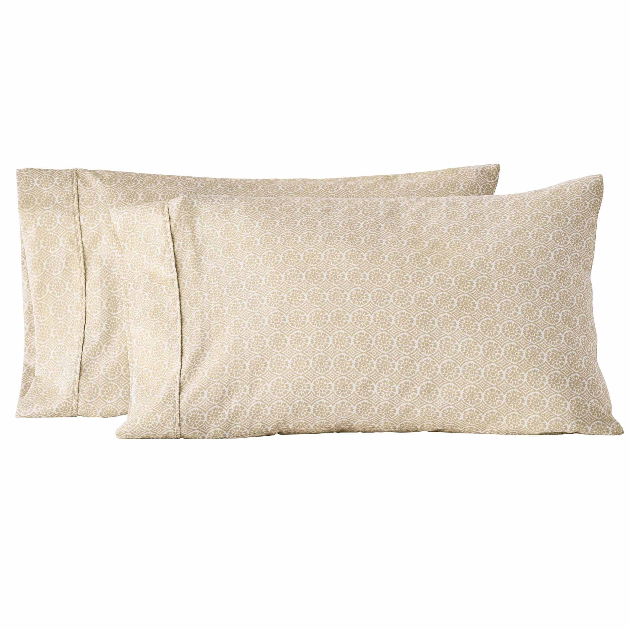 Better Homes and Gardens 300TC Cotton Sateen Pillowcase Set, Suzani Almond Biscuit, 2 Piece Set, Standard/Queen