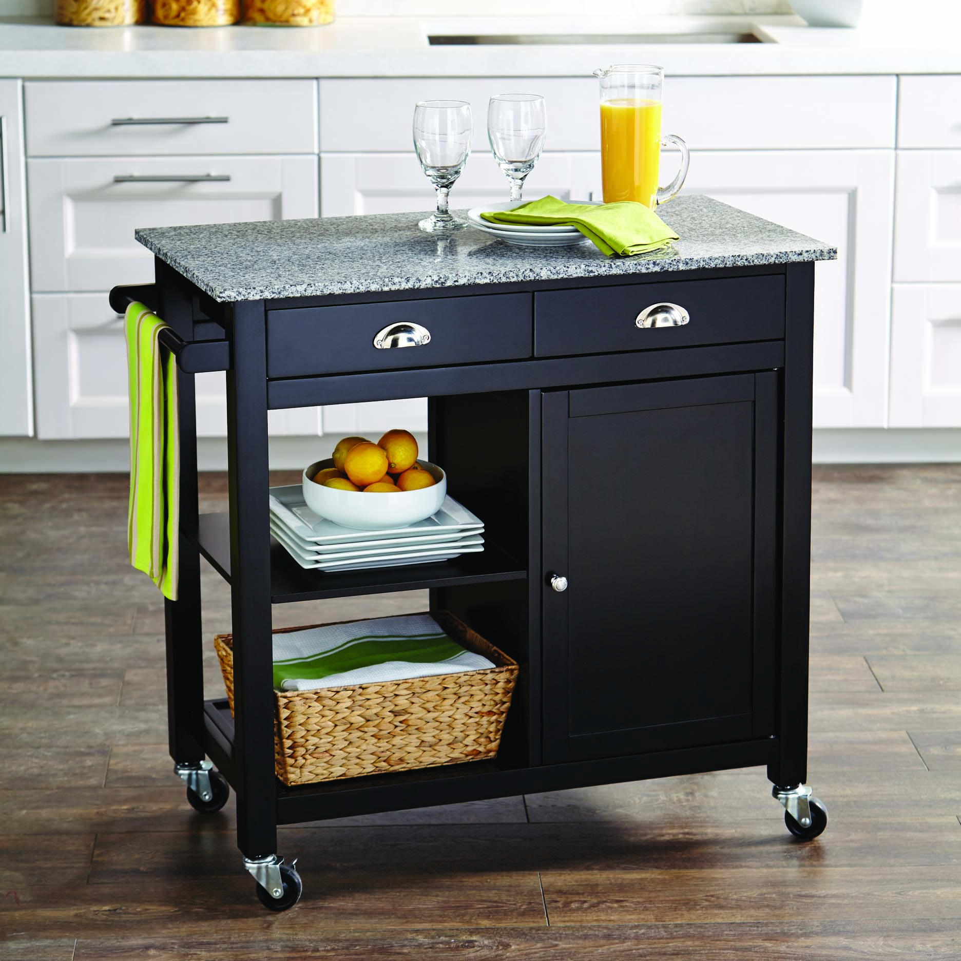 Better Homes & Gardens 35" Tall Rolling Kitchen Cart with Granite Top, Black - image 1 of 8