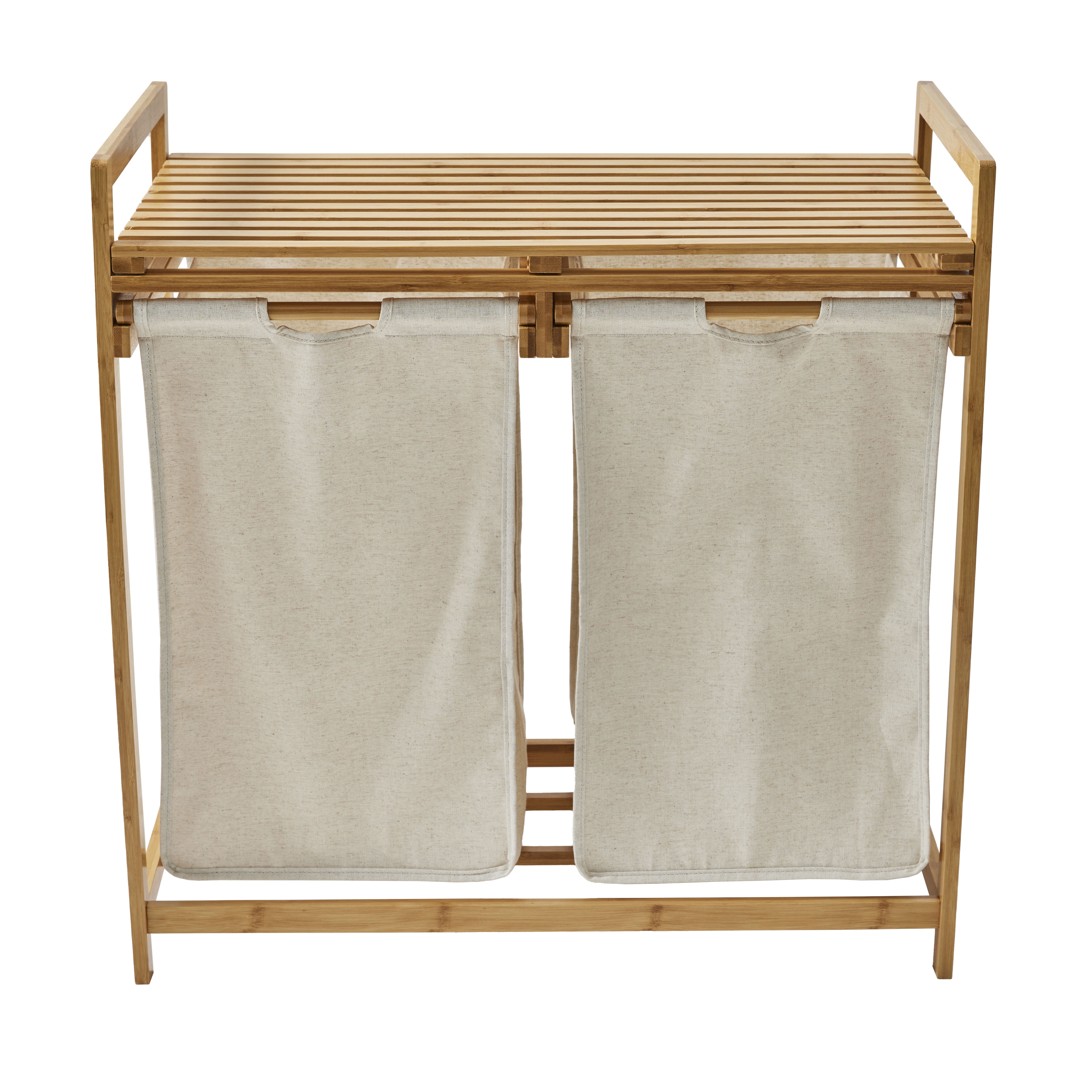 Better Homes & Gardens 35L 2-Bin Adult Rectangular Bamboo Laundry Hamper Sorter with Removable Linen Liner, Natural Wood & Vanilla Dream - Walmart.com