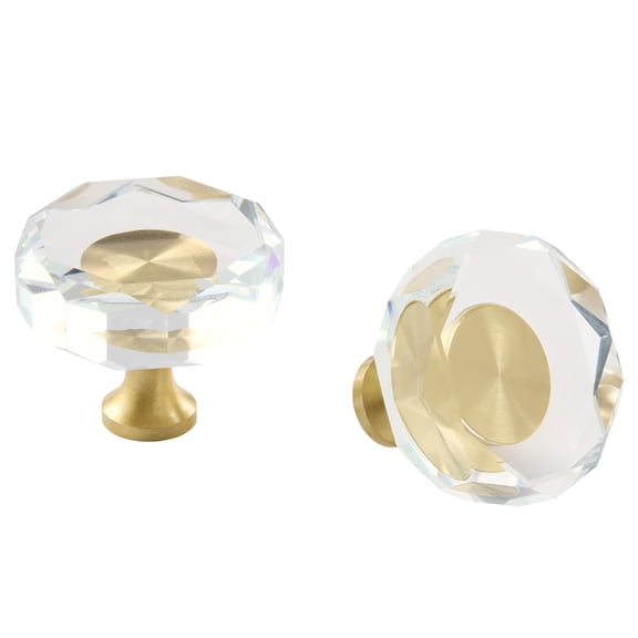 Better Homes & Gardens Sleek Simplicity Cut Glass Cabinet Knob, Brass, 2 Pack