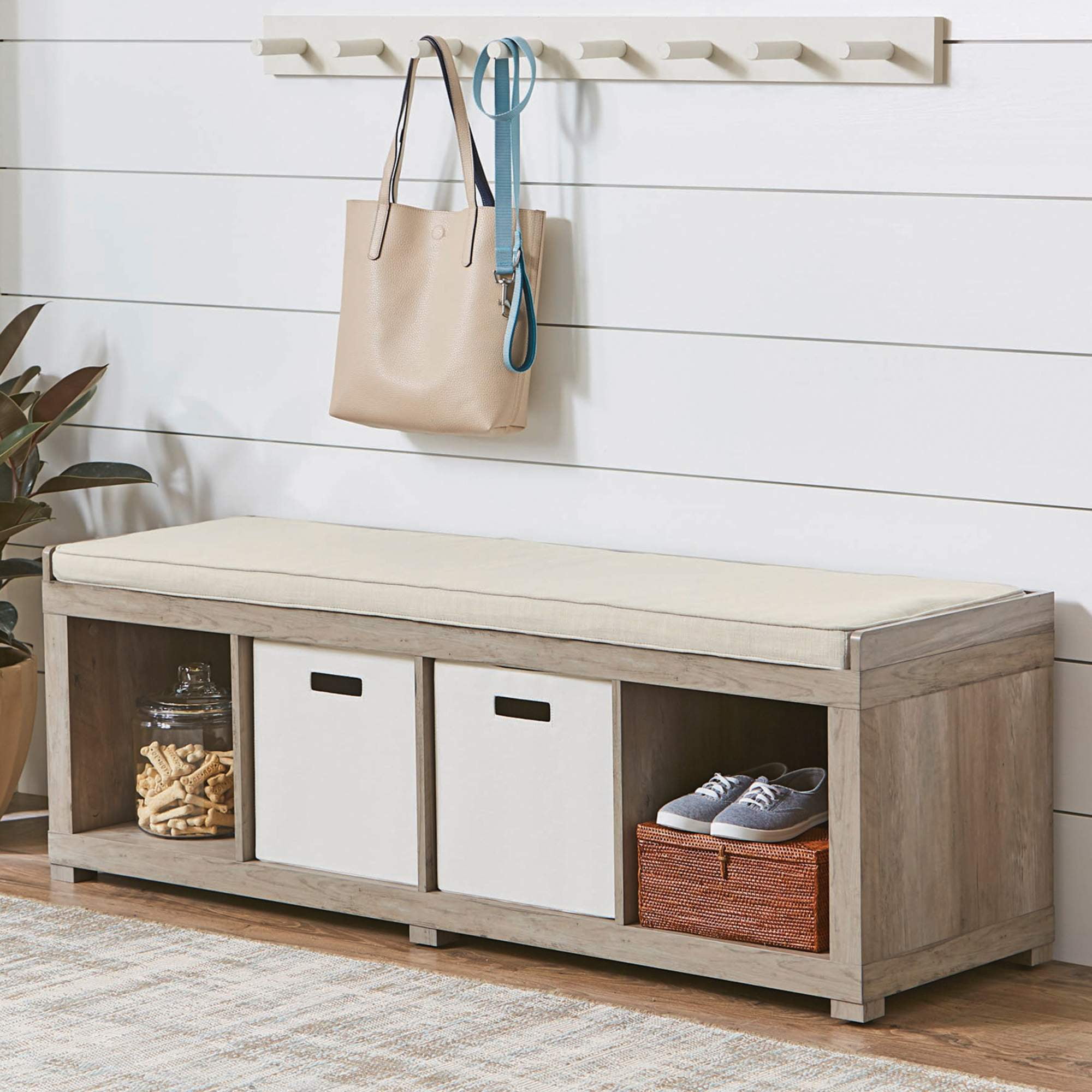 Better Homes Gardens 4-Cube Shoe Storage Bench, Rustic