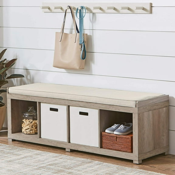 Better Homes & Gardens 4-Cube Shoe Storage 58.39" Bench, Rustic Gray