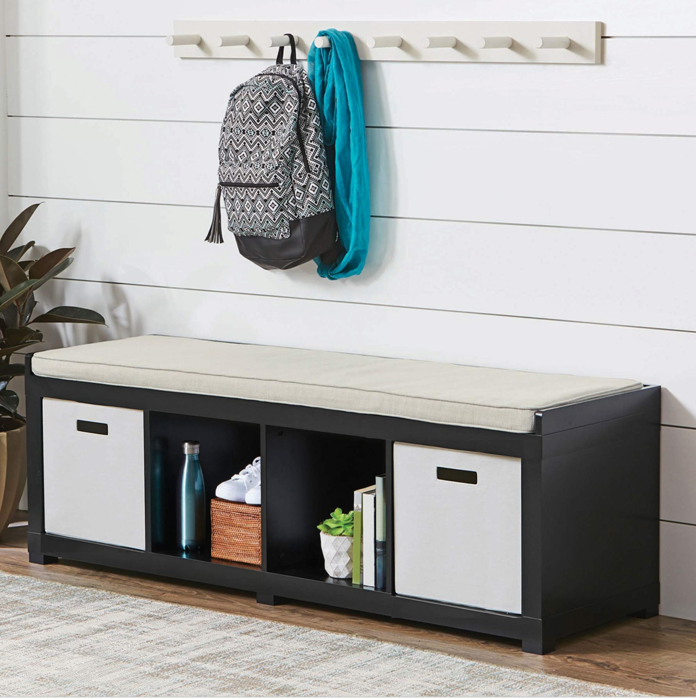 Better Homes & Gardens 4-Cube Shoe Storage Bench, Black - image 1 of 7