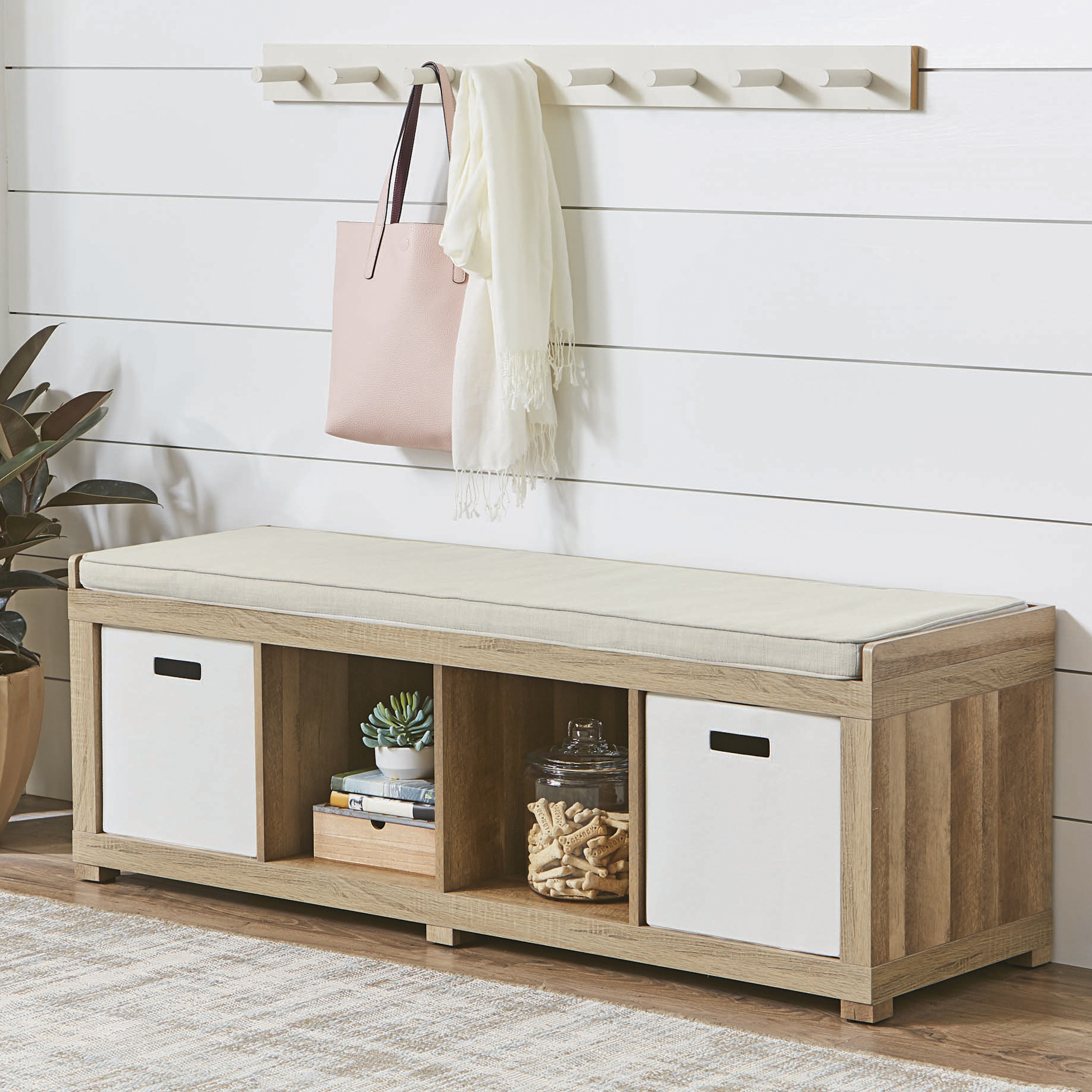 Better Homes & Gardens 4-Cube Shoe Storage Bench, Weathered - image 1 of 7