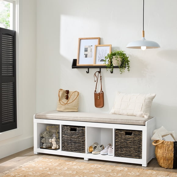 Better Homes & Gardens 4-Cube Storage Bench, White Texture