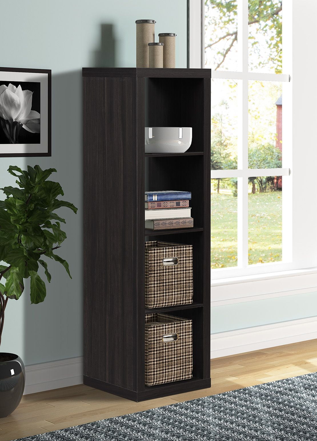 Better Homes & Gardens 4 Cube Storage Organizer Tobacco Oak Finish