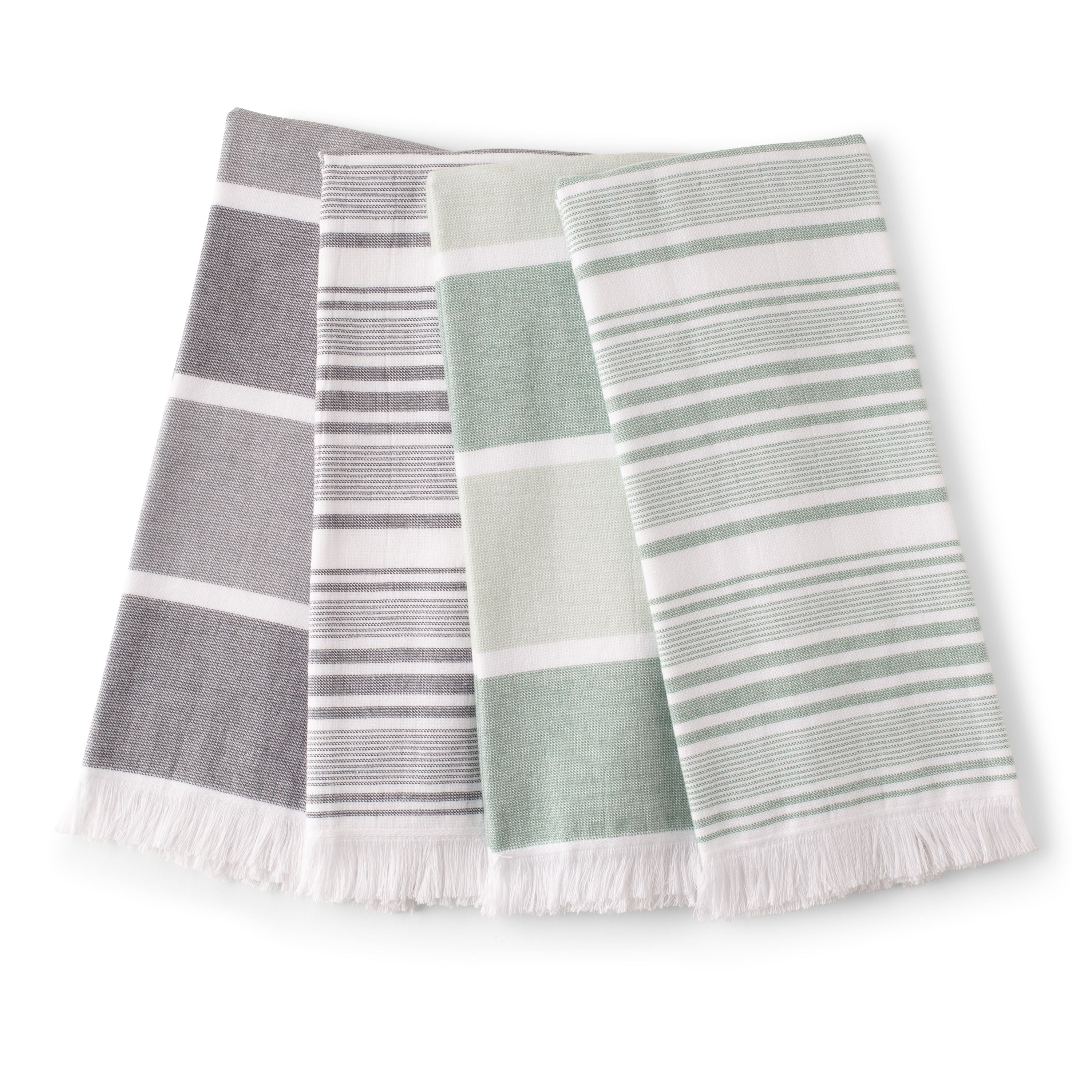 Green Striped Dish Towel with Fringe + Reviews