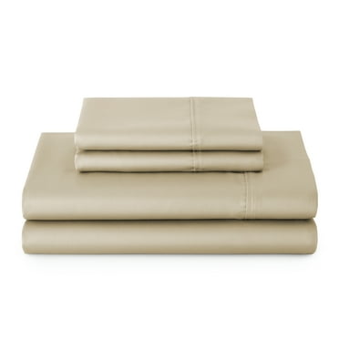 Better Homes & Gardens 4-Piece 300 Thread Count Almond Biscuit Cotton Sateen Bed Sheet Set, Queen