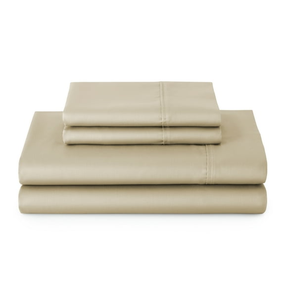 Better Homes & Gardens 4-Piece 300 Thread Count Almond Biscuit Cotton Sateen Bed Sheet Set, Queen