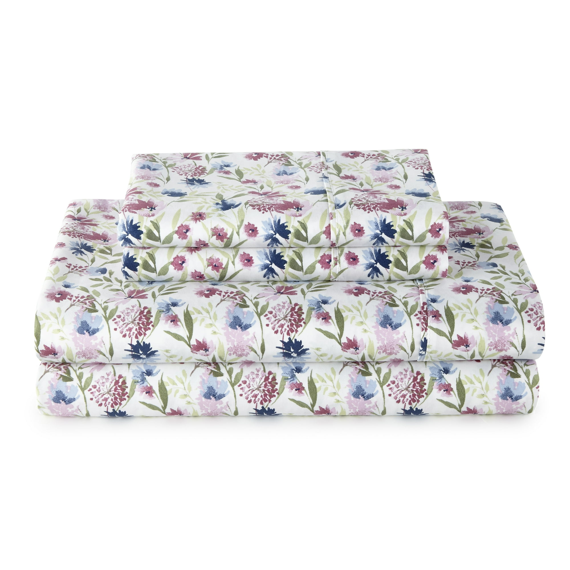 Better Homes & Gardens 4-Piece 300 Thread Count Bashful Blooms Cool Cotton Sateen Bed Sheet Set, Queen